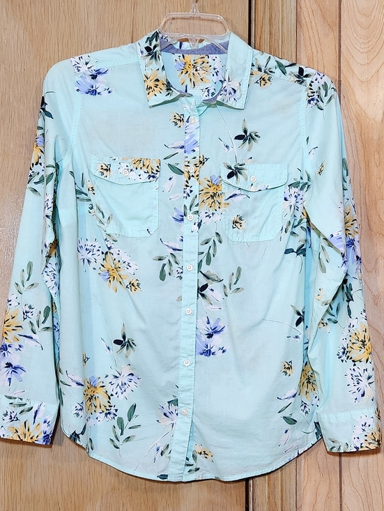 St. John's Bay Tops - St John's Bay Mint Green Floral Top Womens Lrg 100% Cotton Button-up Shirt